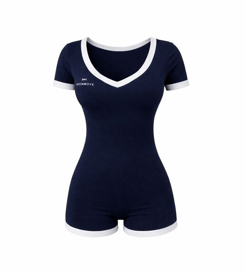 Open-Back Athletic Romper – Navy Edition
