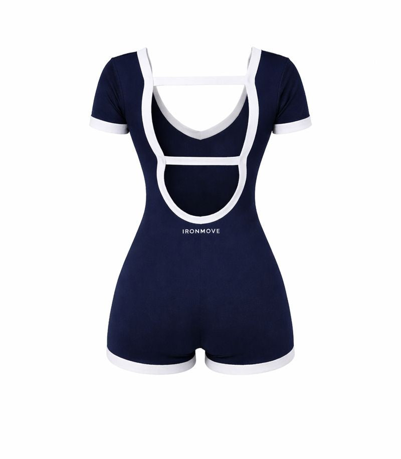 Open-Back Athletic Romper – Navy Edition